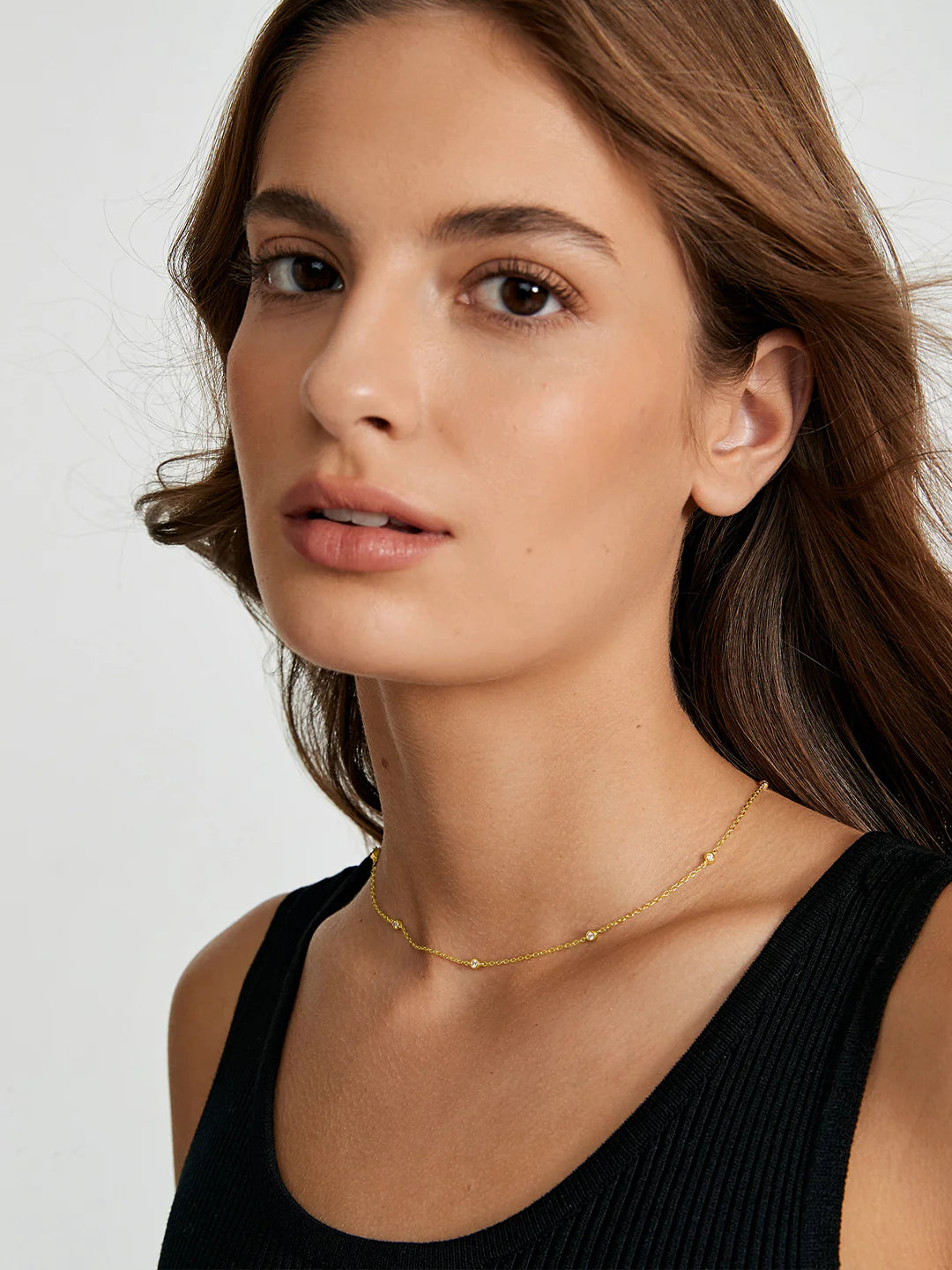 Bezel Crystal  Station Necklace