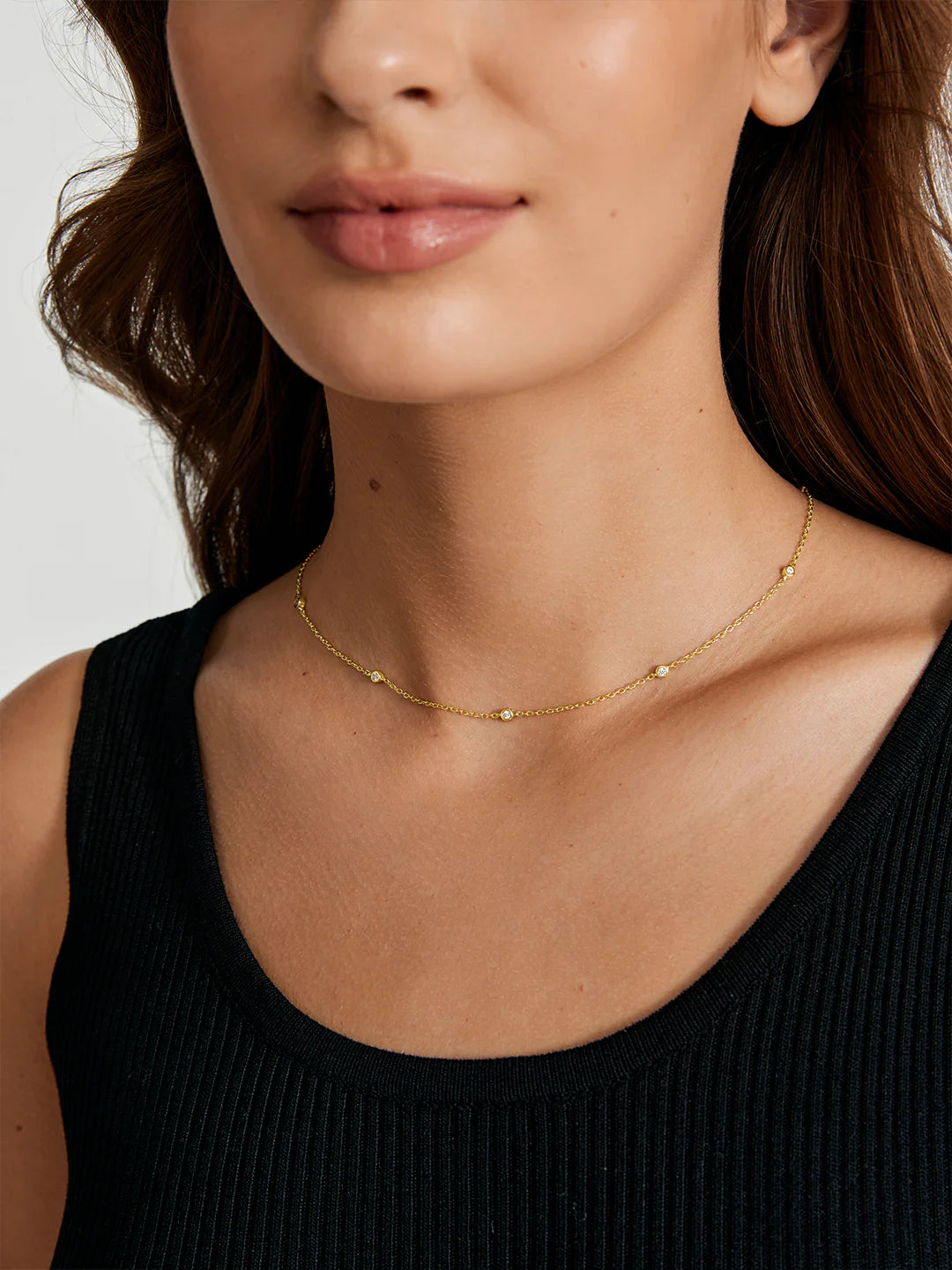 Bezel Crystal  Station Necklace